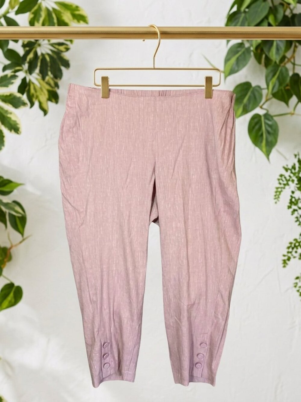 J Jill Linen Stretch Ankle Pants Blush Pink XL Women Button Coastal Quiet Luxury